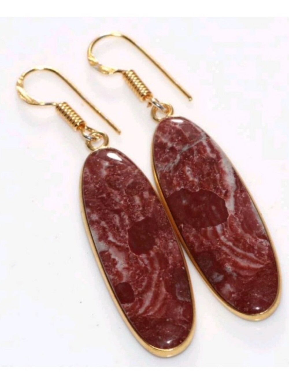 Wave Dolomite Gemstone Jewelry Gold Plated Handmade Drop Dangle Earrings